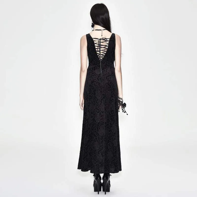 Violettes, bodenlanges Gothic-Abendkleid aus Spitze für Damen