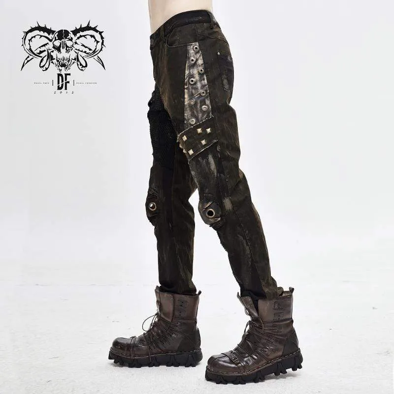 Steampunk-Freizeithose für Herren mit Netzgewebe, Nieten und Ösen