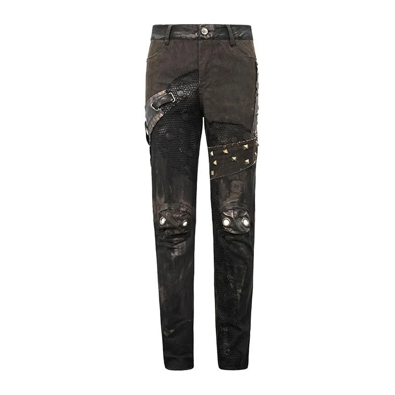 Steampunk-Freizeithose für Herren mit Netzgewebe, Nieten und Ösen
