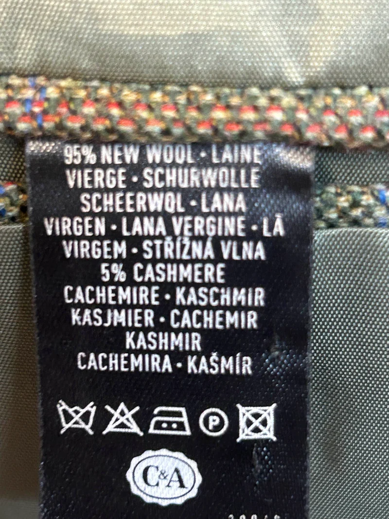 Vintage Herren Tweed Sakko 1990er Woll-Kaschmir Karo Moosgrün Gr. 54