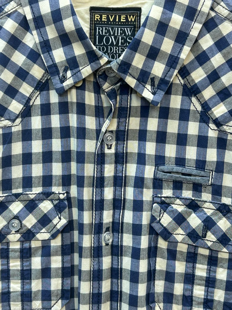 Vintage Hemd Herren Karo blau Vichy Review Größe S