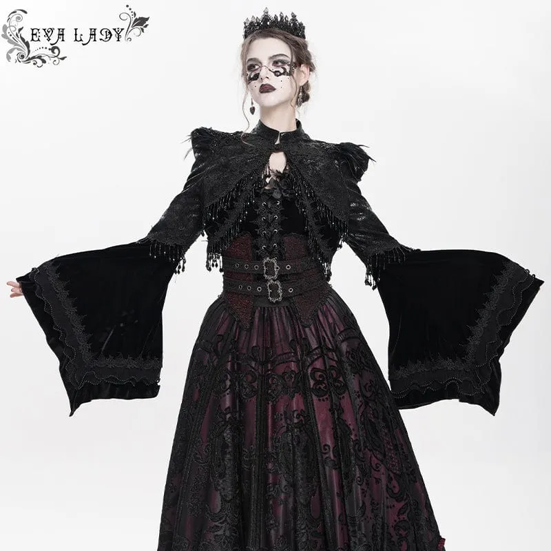 Gothic-Kurzjacke für Damen mit Blumenstickerei und Perlen