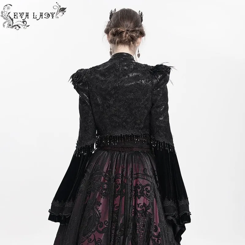 Gothic-Kurzjacke für Damen mit Blumenstickerei und Perlen