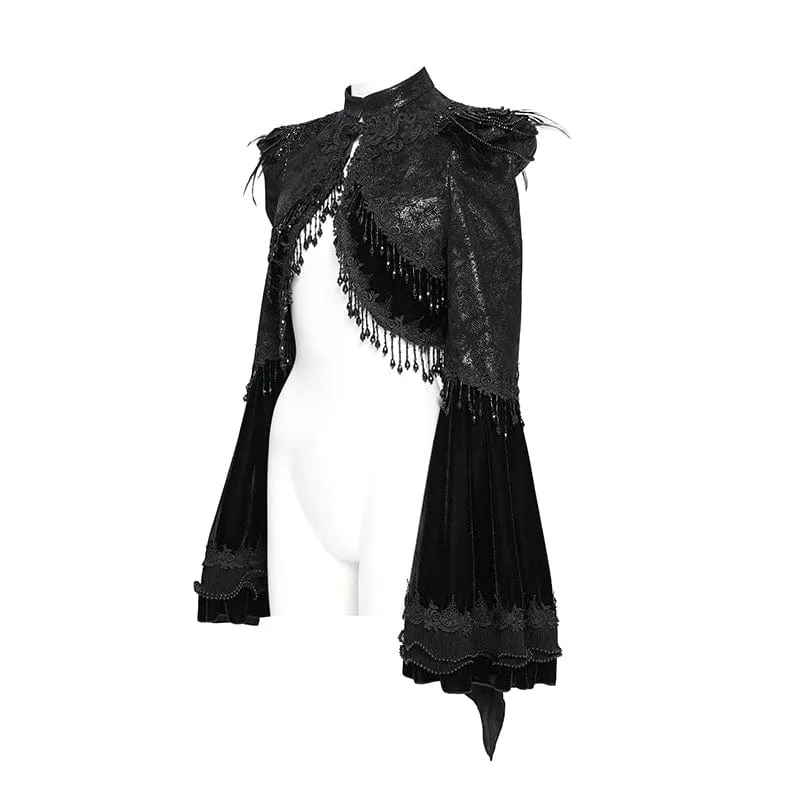 Gothic-Kurzjacke für Damen mit Blumenstickerei und Perlen