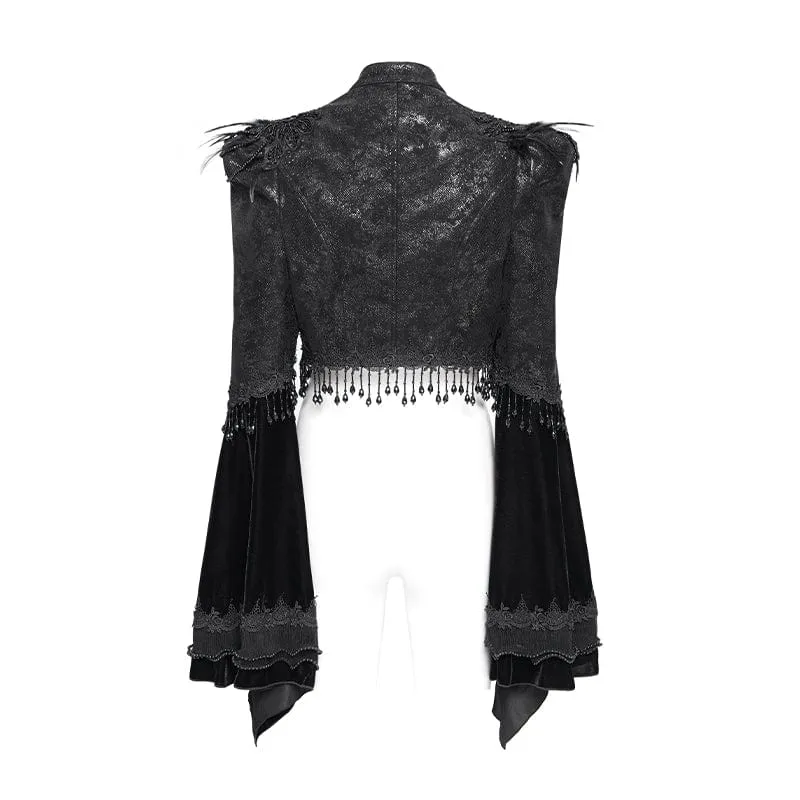 Gothic-Kurzjacke für Damen mit Blumenstickerei und Perlen