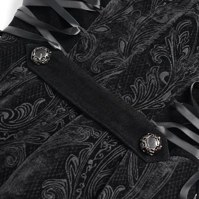 Gothic-Flauschmantel mit Blumenstickerei für Damen, Schwarz