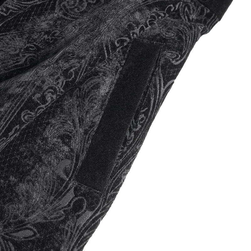 Gothic-Flauschmantel mit Blumenstickerei für Damen, Schwarz