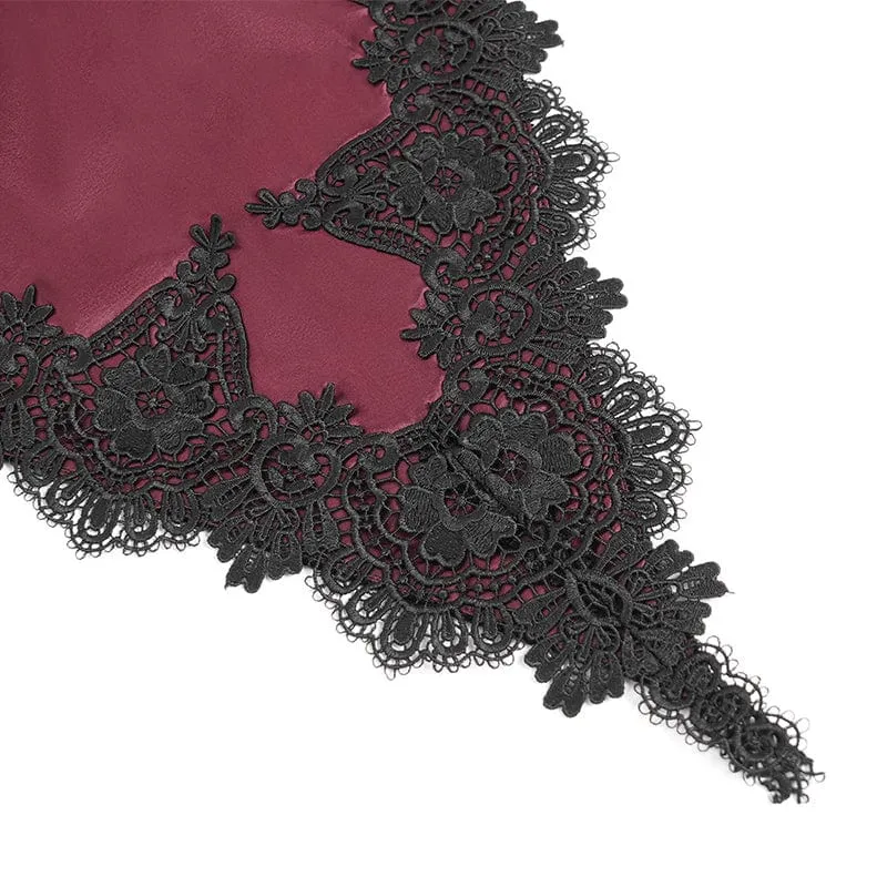 Langes, gotisches Samtkleid mit Blumenstickerei für Damen, rot