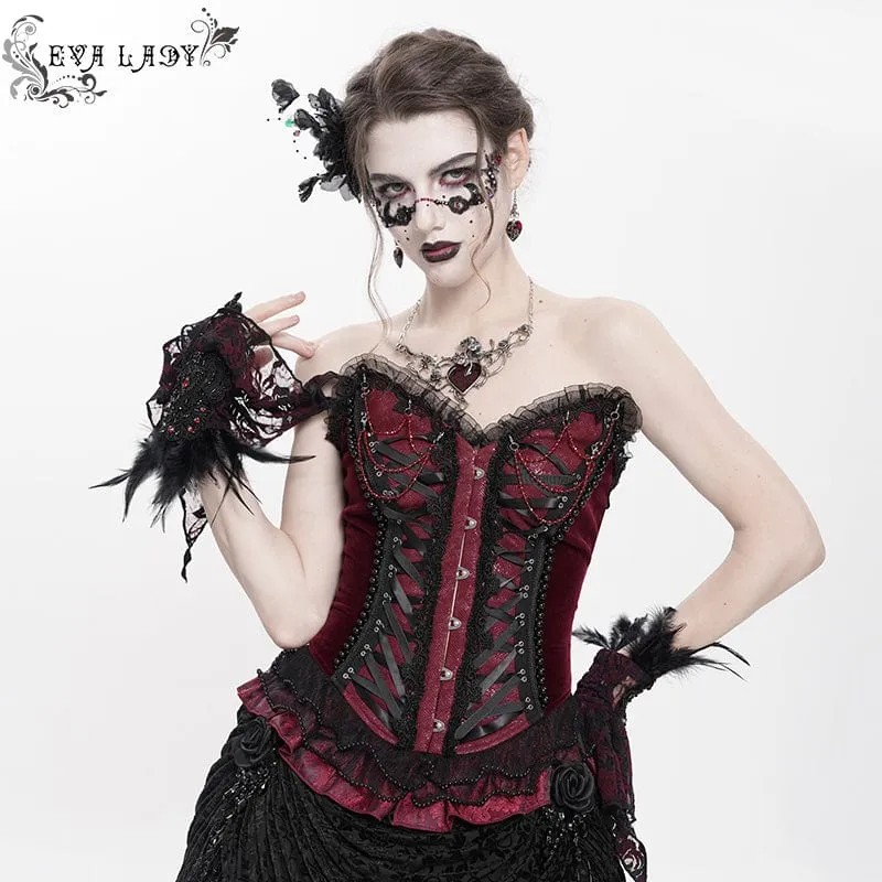 Gothic-Überbrustkorsett mit Schnürung und Perlenbesatz für Damen, Rot