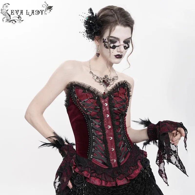 Gothic-Überbrustkorsett mit Schnürung und Perlenbesatz für Damen, Rot