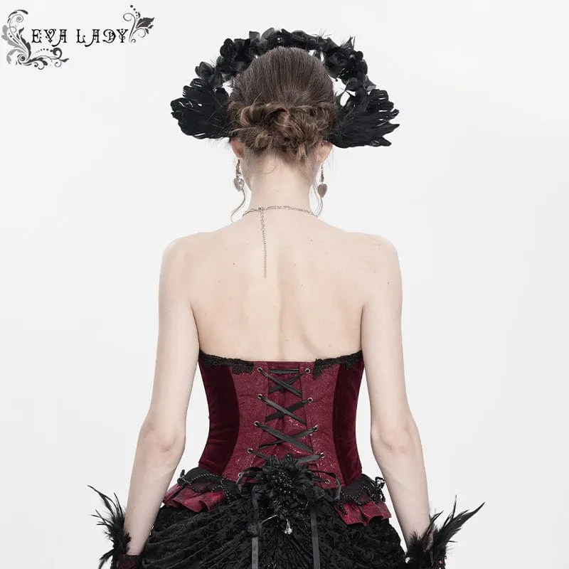 Gothic-Überbrustkorsett mit Schnürung und Perlenbesatz für Damen, Rot