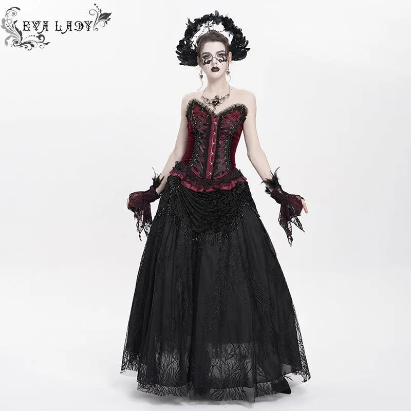 Gothic-Überbrustkorsett mit Schnürung und Perlenbesatz für Damen, Rot
