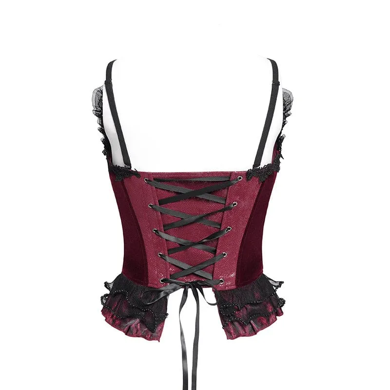 Gothic-Überbrustkorsett mit Schnürung und Perlenbesatz für Damen, Rot