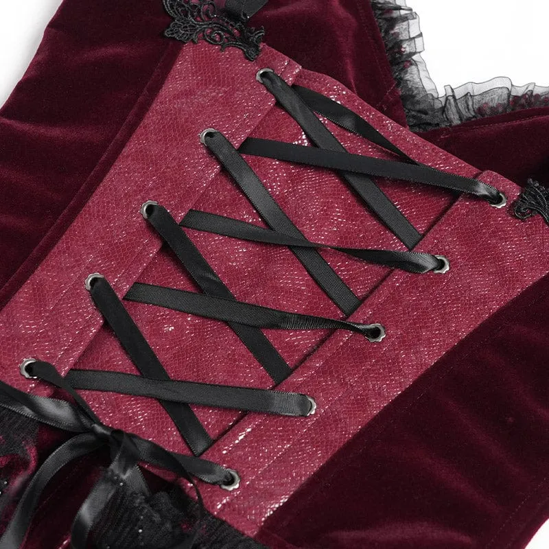 Gothic-Überbrustkorsett mit Schnürung und Perlenbesatz für Damen, Rot