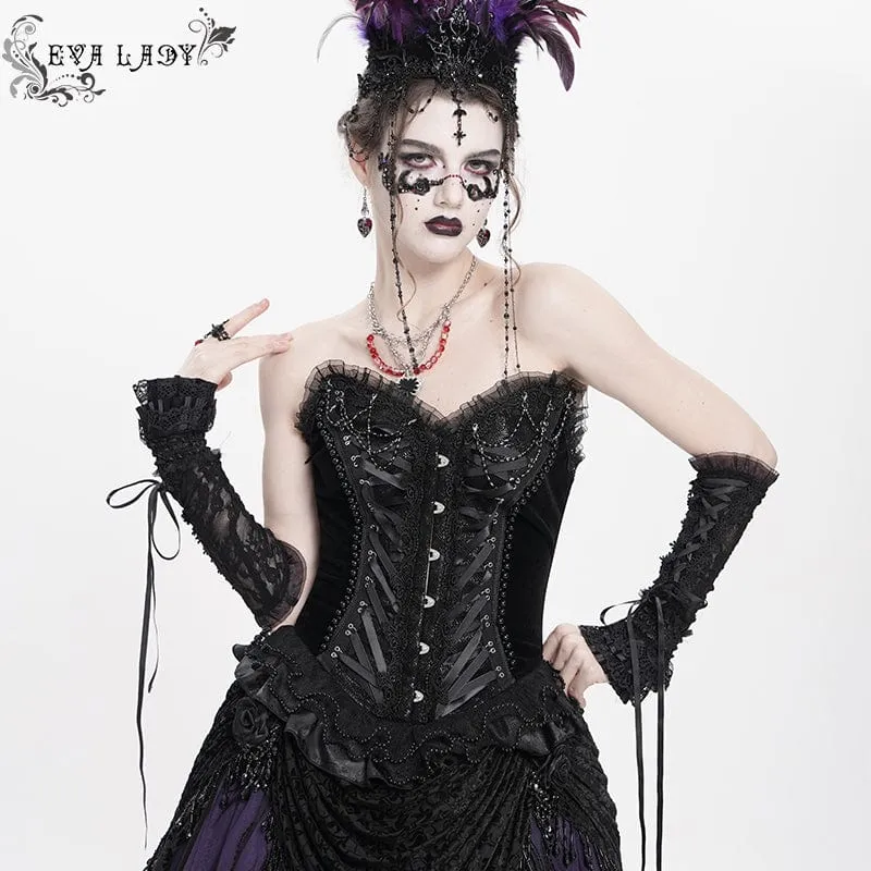 Gothic-Überbrustkorsett mit Schnürung und Perlenspitze für Damen, Schwarz