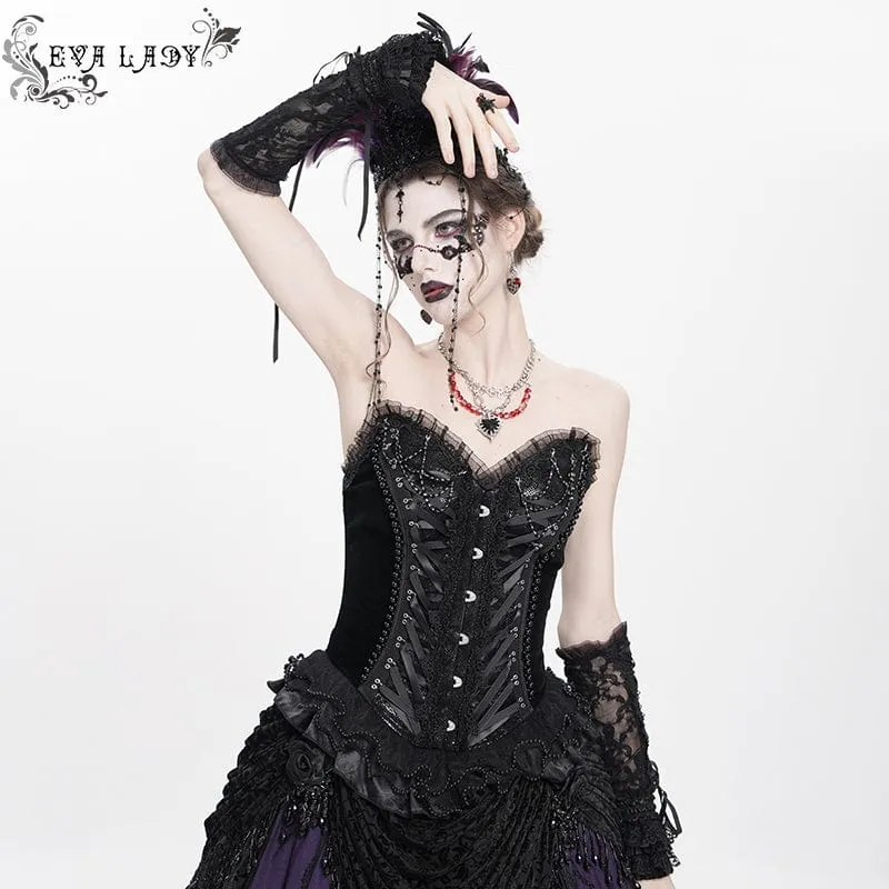 Gothic-Überbrustkorsett mit Schnürung und Perlenspitze für Damen, Schwarz