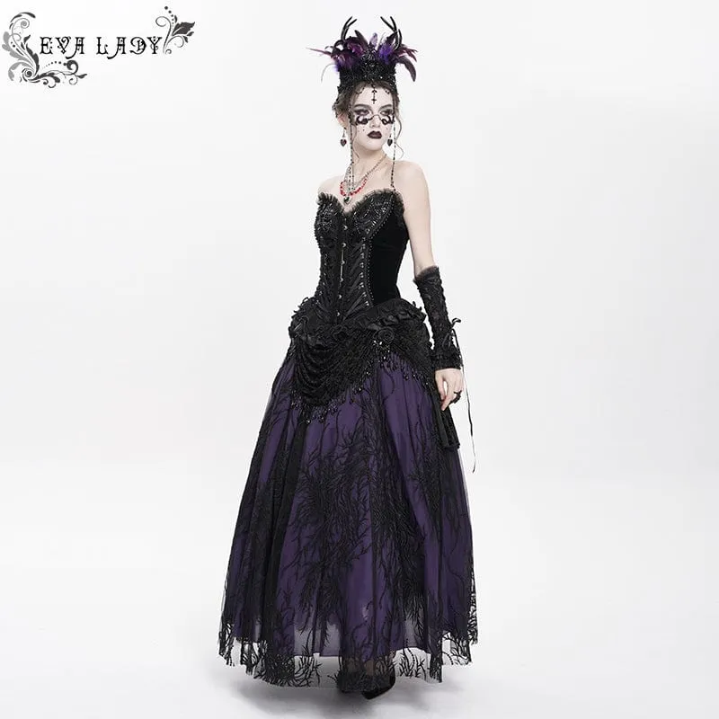 Gothic-Überbrustkorsett mit Schnürung und Perlenspitze für Damen, Schwarz
