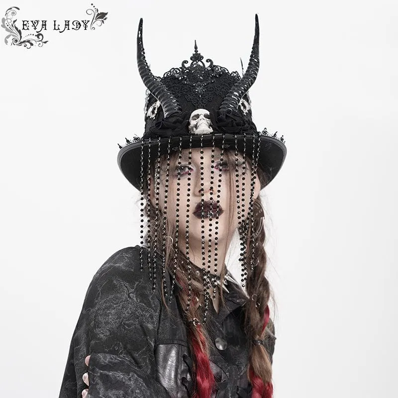 Gothic-Hut mit Totenkopf- und Hornperlen für Damen
