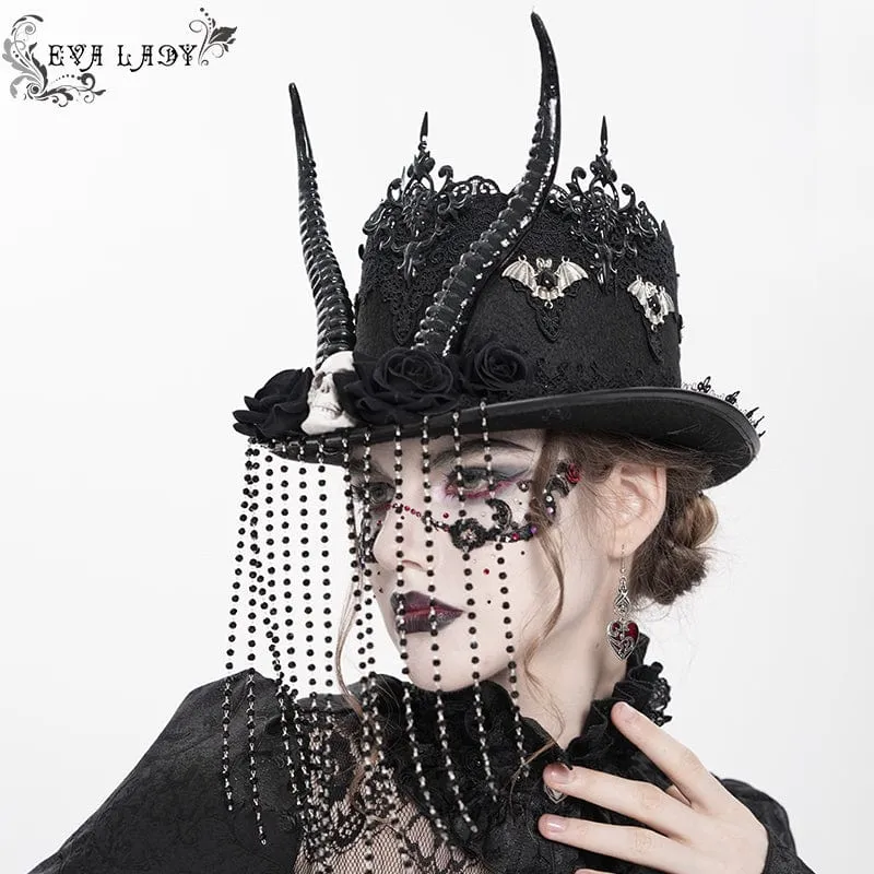 Gothic-Hut mit Totenkopf- und Hornperlen für Damen