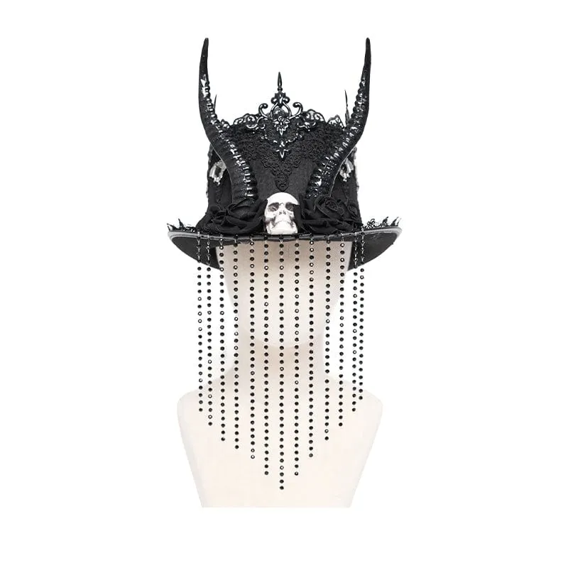 Gothic-Hut mit Totenkopf- und Hornperlen für Damen