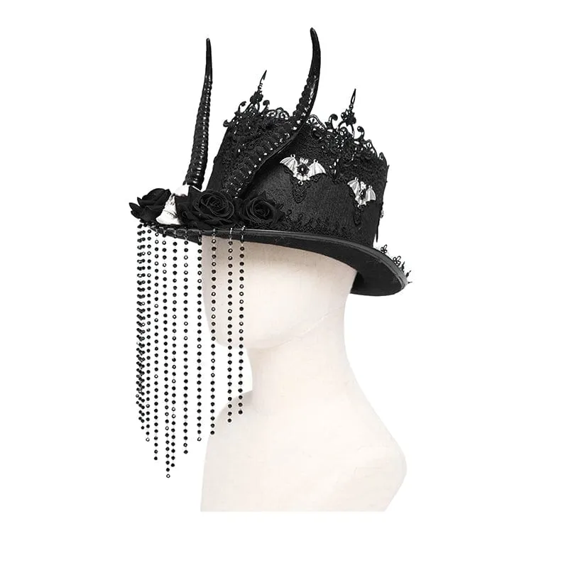 Gothic-Hut mit Totenkopf- und Hornperlen für Damen