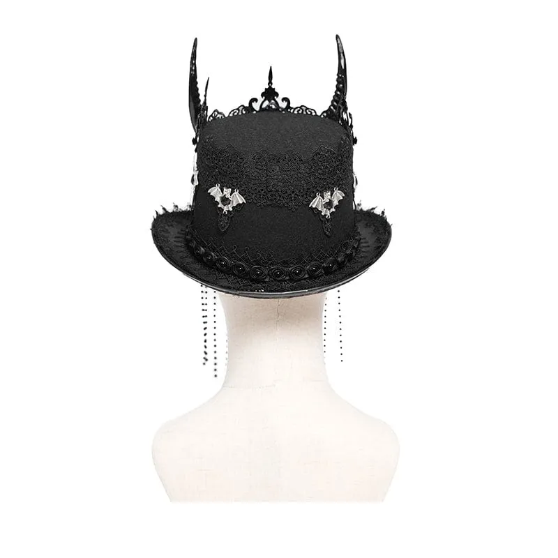 Gothic-Hut mit Totenkopf- und Hornperlen für Damen