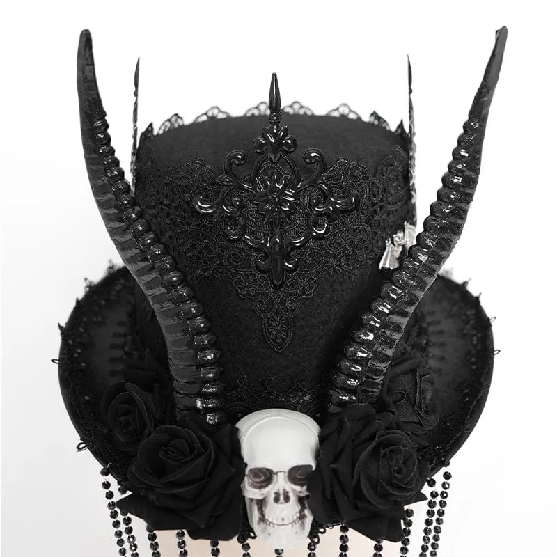 Gothic-Hut mit Totenkopf- und Hornperlen für Damen
