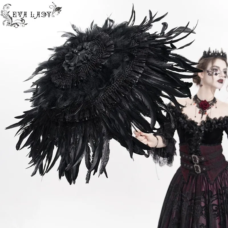 Gothic-Regenschirm mit Federn und Rüschen für Damen