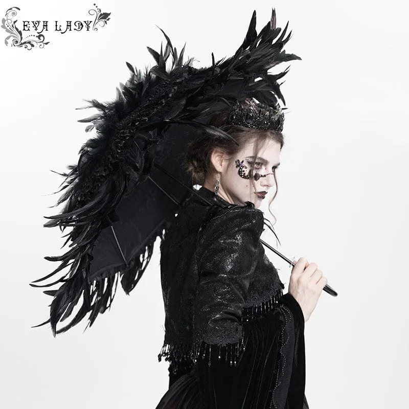 Gothic-Regenschirm mit Federn und Rüschen für Damen