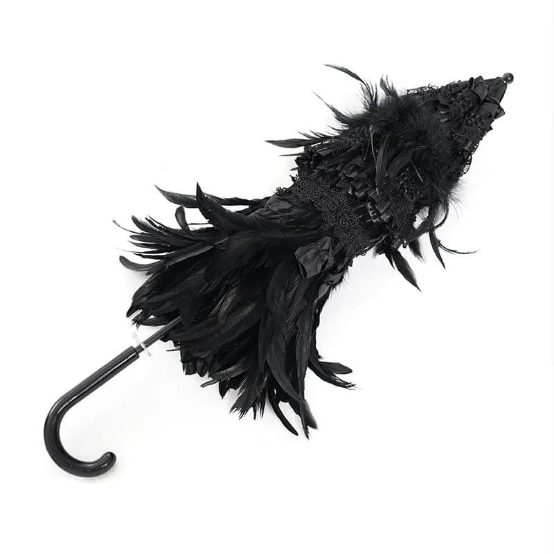 Gothic-Regenschirm mit Federn und Rüschen für Damen