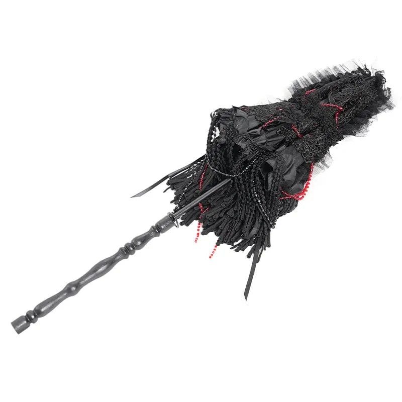 Gothic-Schnür-Quasten-Regenschirm für Damen