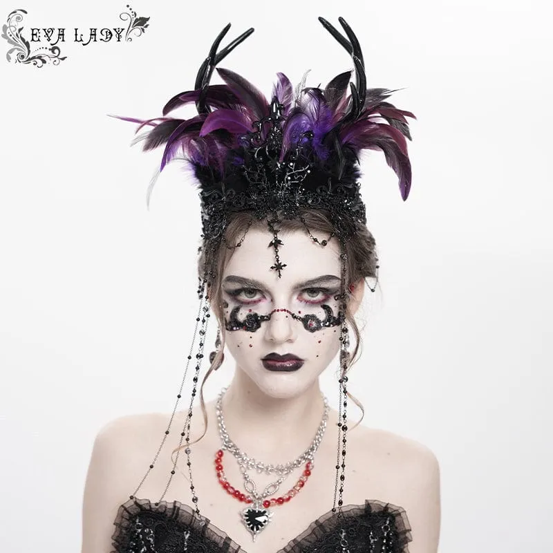 Gothic-Krone mit Blumenfedern und Perlen für Damen