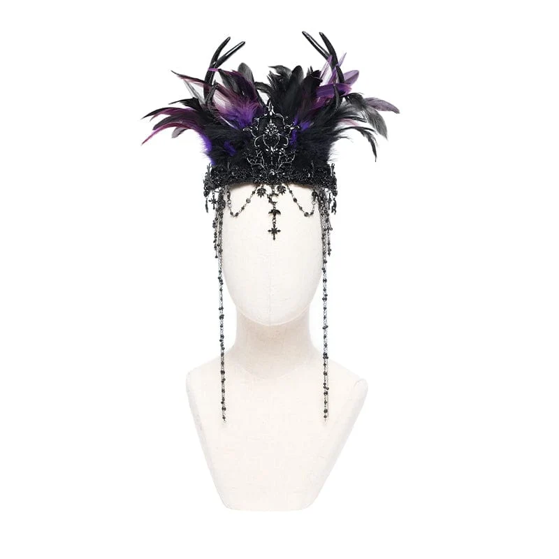 Gothic-Krone mit Blumenfedern und Perlen für Damen