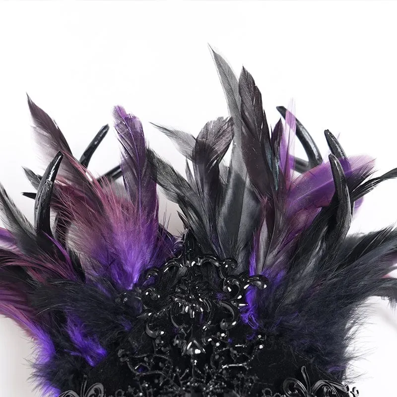 Gothic-Krone mit Blumenfedern und Perlen für Damen