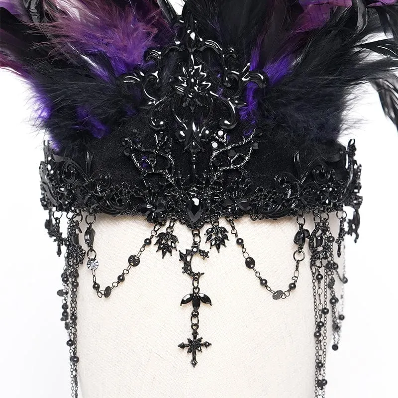 Gothic-Krone mit Blumenfedern und Perlen für Damen