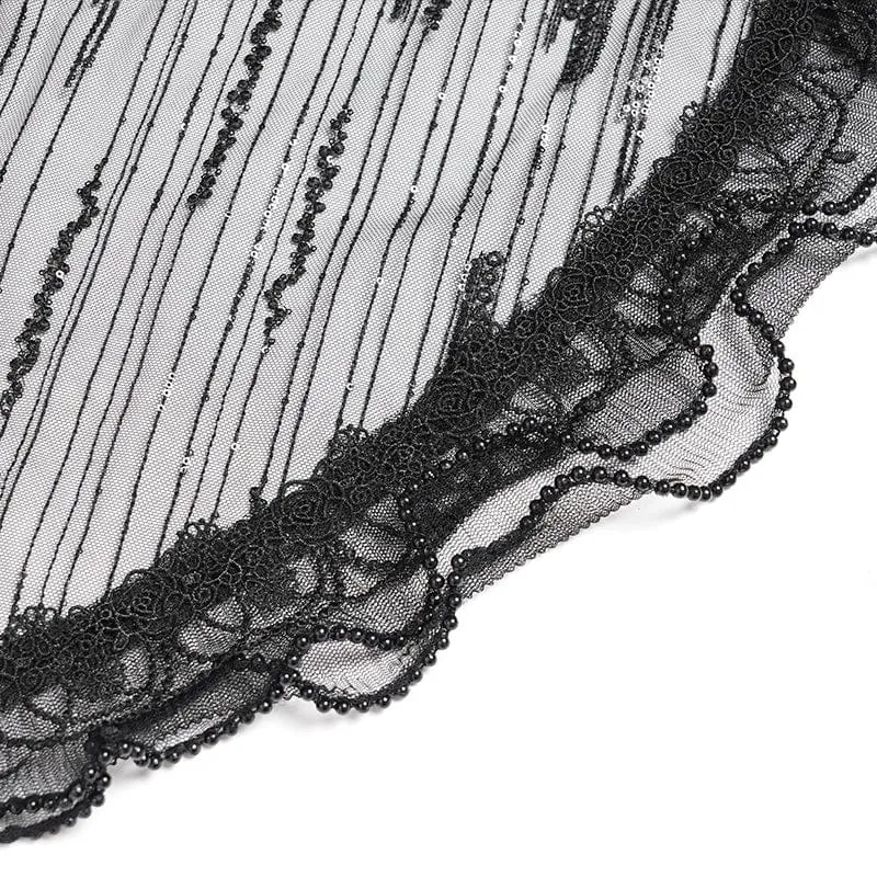 Schwarzes, maßgeschneidertes Gothic-Abendkleid mit Federketten, tiefem Ausschnitt und langen Ärmeln für Damen – Hochzeitskleid