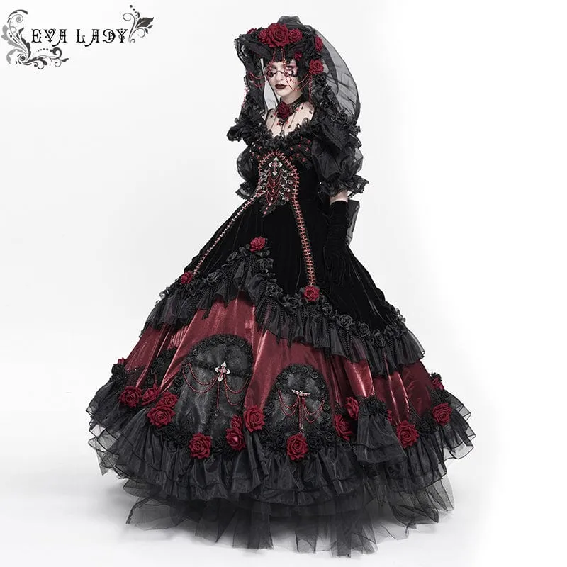 Maßgeschneidertes gotisches Brautkleid mit Rosen-Schleife, Perlenbesatz und schulterfreiem Design, schwarz, mit Schleier