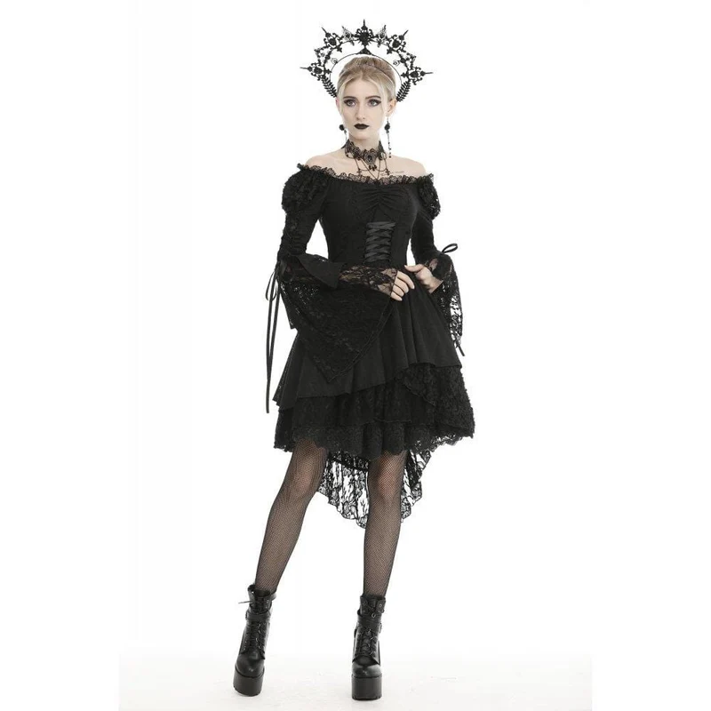 Gothic Off-Shoulder-Träger-Mesh-Kleider für Damen