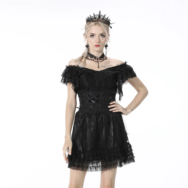 DIL Gothic-Korsett für Damen mit Riemchen und Blumenstickerei, schwarz