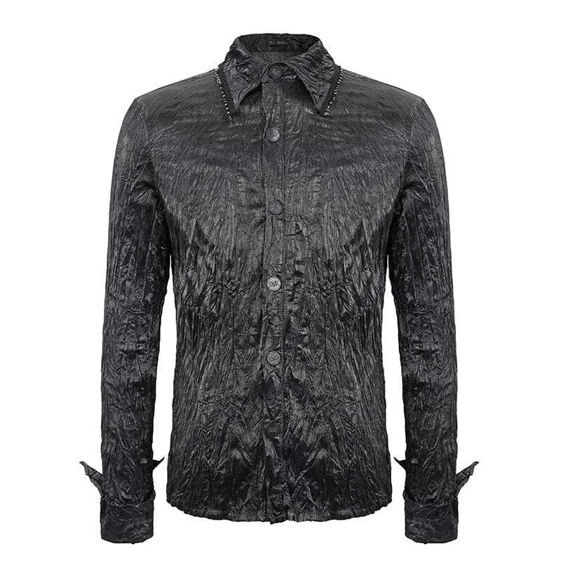 Herren Gothic Vintage Drape Kunstleder Schwarzes Hemd