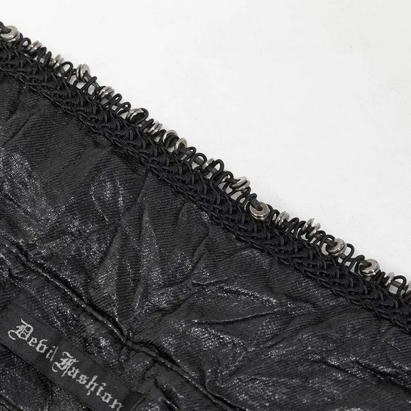Herren Gothic Vintage Drape Kunstleder Schwarzes Hemd