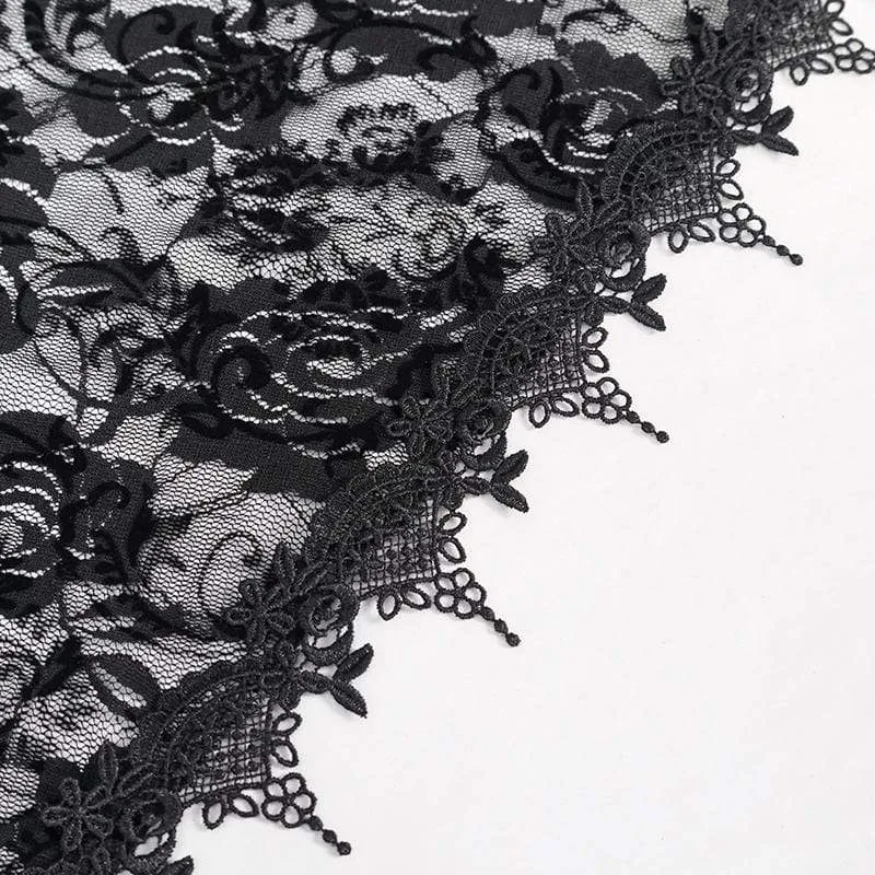 Gothic-langer schwarzer Rock mit Blumenstickerei für Damen