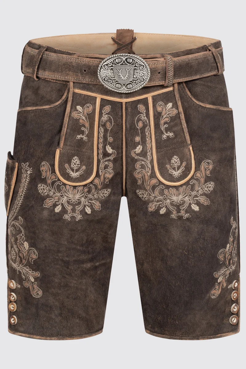 Herren Lederhose - ANTONIO % - Trachtenhose - Krüger Buam - mit Gürtel - 965566-000-0076