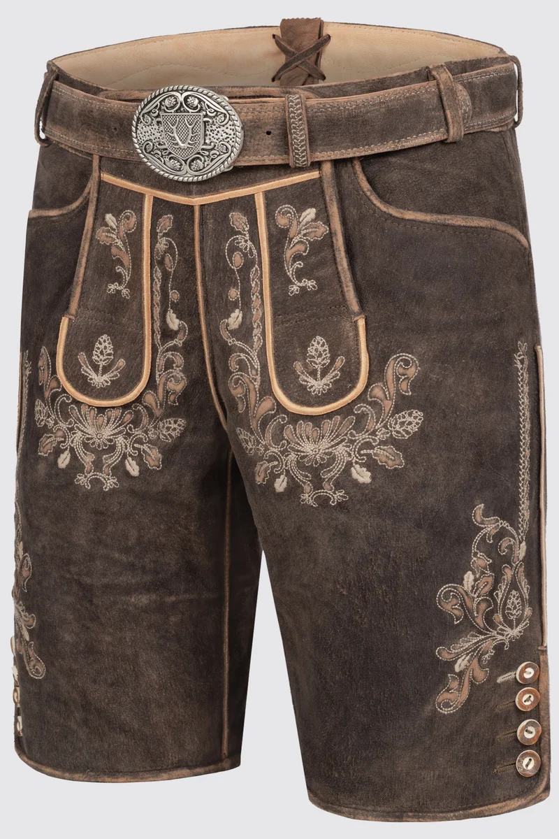 Herren Lederhose - ANTONIO % - Trachtenhose - Krüger Buam - mit Gürtel - 965566-000-0076