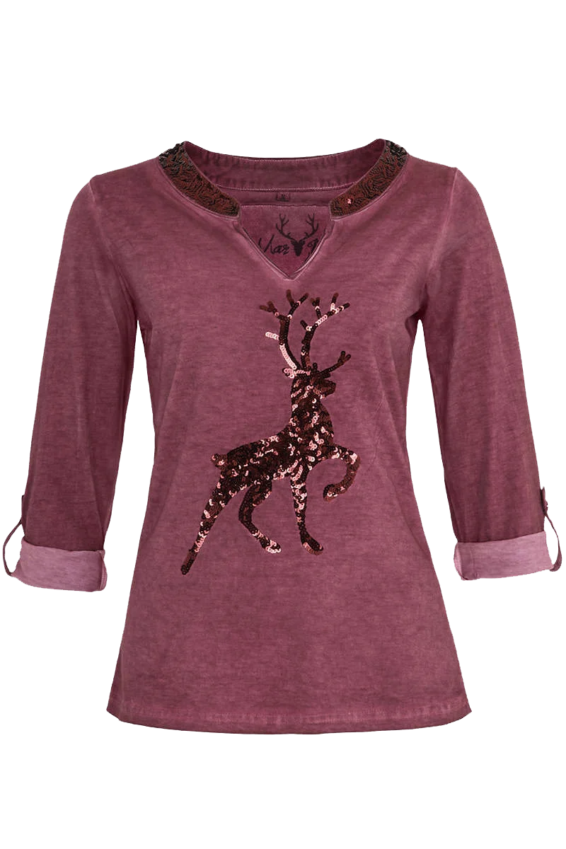 Damen Trachten-Shirt mit 3/4-Arm mit Pailetten-Applikationen