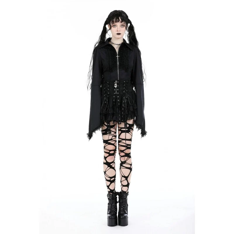 Mehrlagiger Punk-Mesh-Rock mit Schnürung für Damen