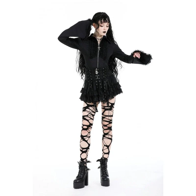 Mehrlagiger Punk-Mesh-Rock mit Schnürung für Damen