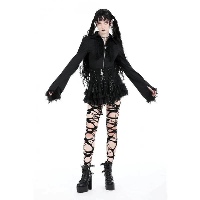 Mehrlagiger Punk-Mesh-Rock mit Schnürung für Damen
