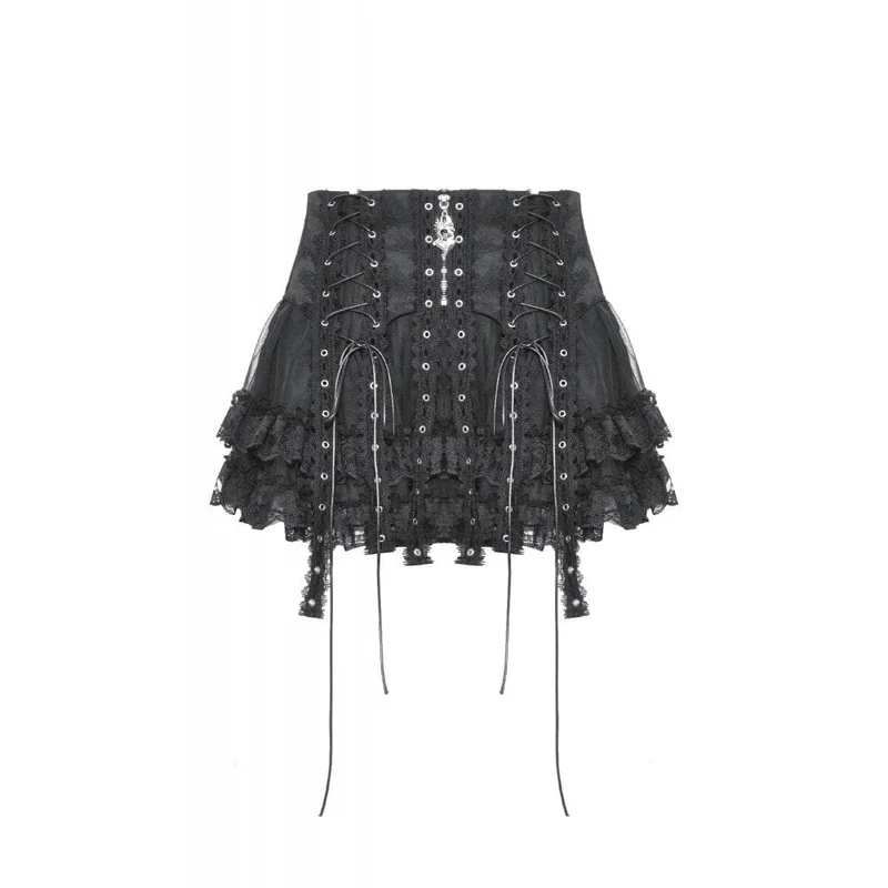 Mehrlagiger Punk-Mesh-Rock mit Schnürung für Damen