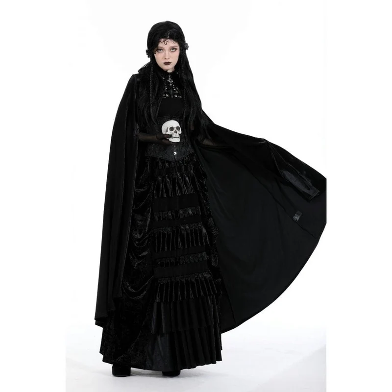 Gothic-Umhang mit Blumenstickerei für Damen und Kapuze